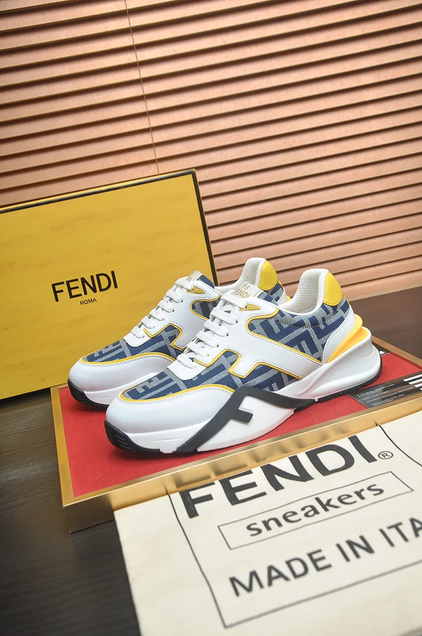 Men's shoes 💰600💶 [Fendi] The latest casual sports shoes 🔥 Many 💑 stars have the same style FD match. The original version is a one-to-one replica. Designer Kim Jones's first fendi match and Donkey brand Trainer basketball sneakers. Material: Original silk mesh. Lining: Breathable mesh. Packaging: Original 1:1 matching high-end packaging. Size: 38-45 (45 is custom-made and cannot be returned or exchanged)